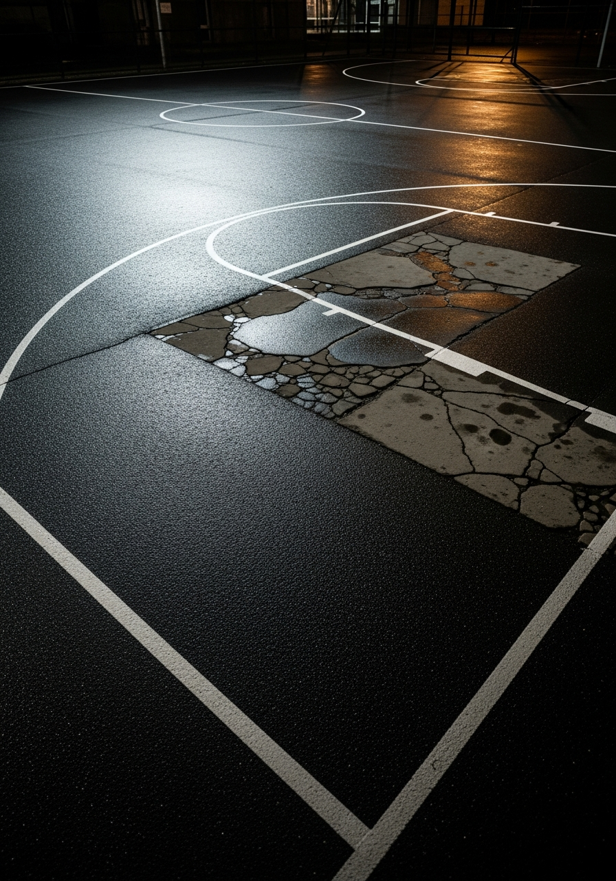 Outdoor basketball court at night